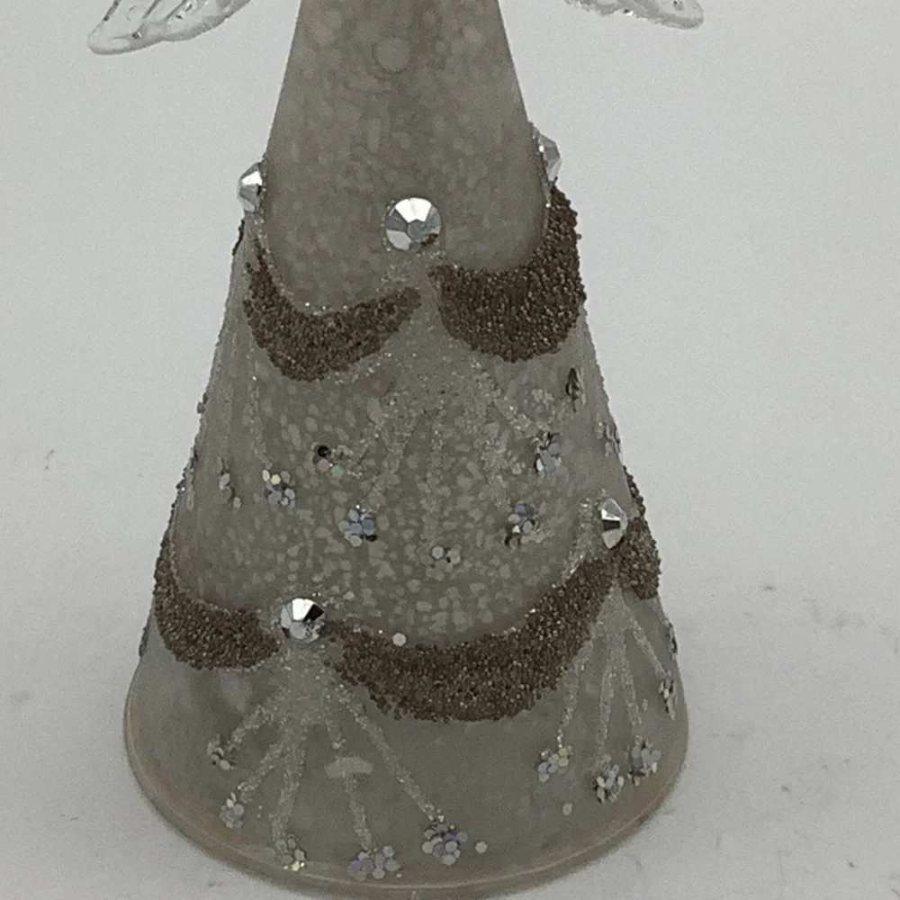 Pier 1 Glass Angel Figurine with Rhinestone and Glitter Accents